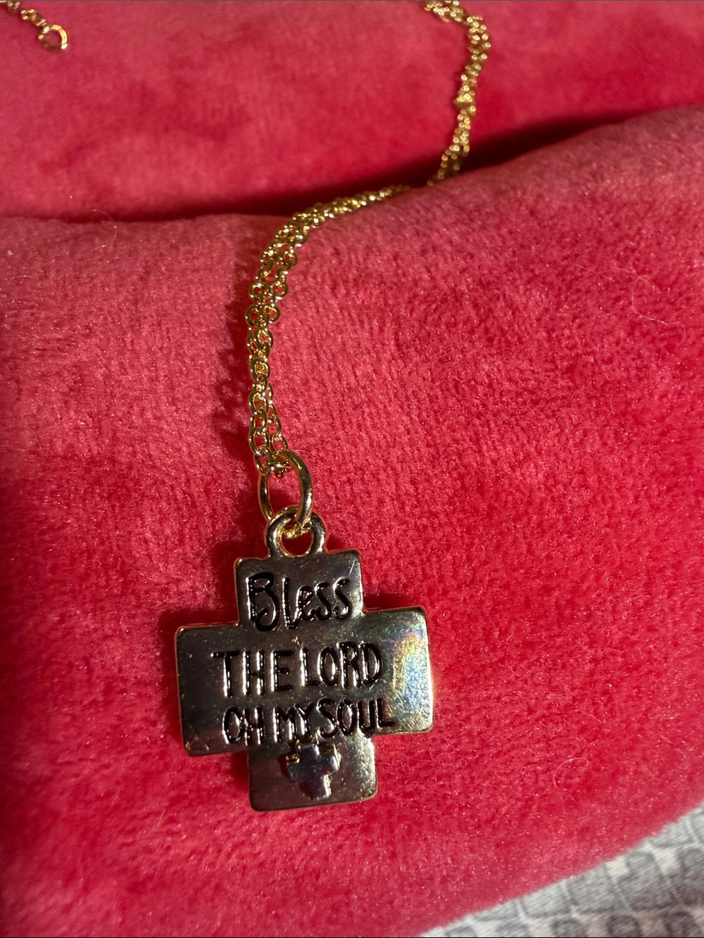 Gold Tone 'Bless The Lord Oh My Soul’ Cross Pendant Necklace